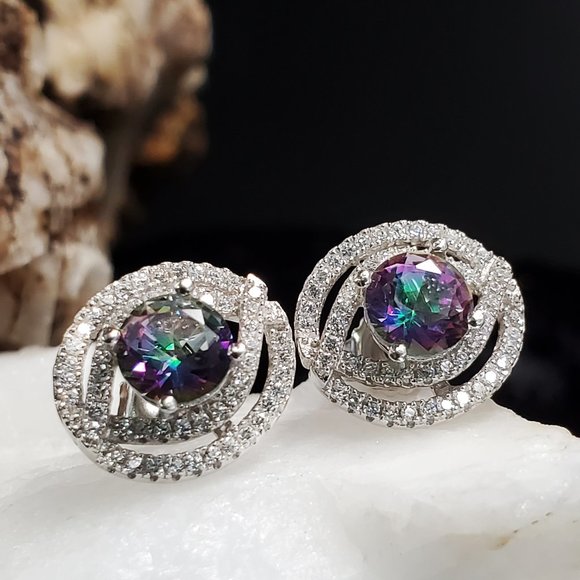 GG Unique Jewelry Jewelry - Silver Princess Rainbow Mystic Studs Earrings